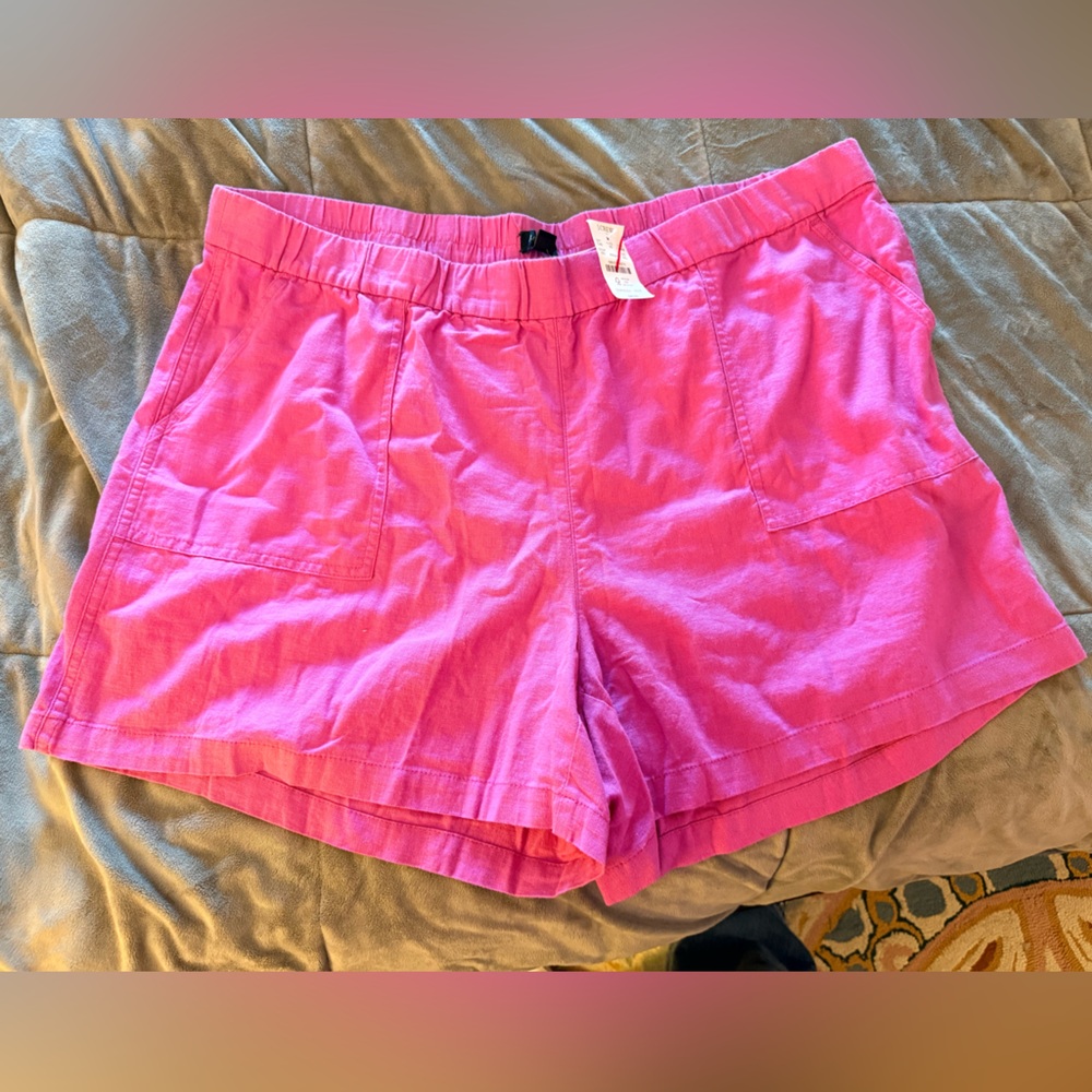 🆕J. Crew-Women's Elastic Waist Linen Shorts, Pink, Size XXL NWT